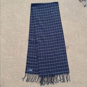 V Fraas Cashmink Made in Germany Navy Blue Plaid Scarf